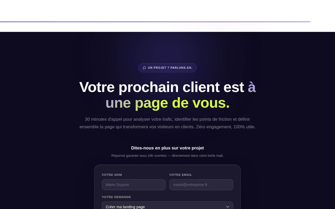 Click2Lead — Appel à l'action final et formulaire de contact